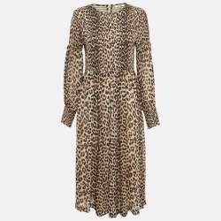 Pre Owned Ganni Brown/Black Animal Print Crepe Midi Dress L