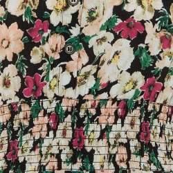 Pre Owned Ganni Black Floral Print Crepe Flounce Hem Dress L