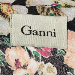 Pre Owned Ganni Black Floral Print Crepe Flounce Hem Dress L