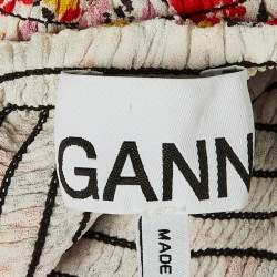 Pre Owned Ganni White Floral Print Crepe Mini Dress L