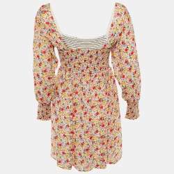 Pre Owned Ganni White Floral Print Crepe Mini Dress L