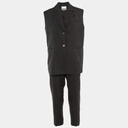 Pre Owned Ganni Grey Patterned Crepe Vest & Pants Suit XXS/XS/L