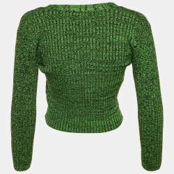 Pre Owned غانى سترة خضراء محبوكة بأزرار أمامية صغيرة جداً