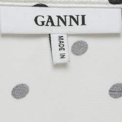 مملوكة مسبقًا فستان ميدي من غاني ساتان بطبعة نقاط بيضاء وكشكشة مقاس متوسط