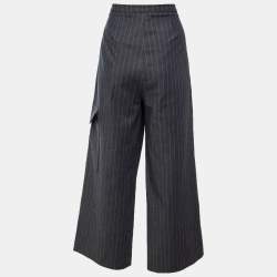 Pre Owned Ganni Grey Striped Crepe Trousers L