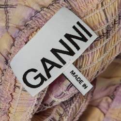 Pre Owned Ganni Lilac Checked Cotton Peplum Top & Shorts Set M/L