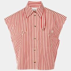 مملوكة مسبقًا Ganni Red Striped Cotton Oversized Sleeveless Shirt S