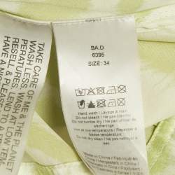 Pre Owned Ganni Green Zebra print Silk Puff Sleeve Dress XS