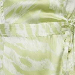 Pre Owned Ganni Green Zebra print Silk Puff Sleeve Dress XS