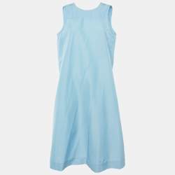Pre Owned فستان غاني أزرق تافيتا بدون أكمام ميدي مقاس كبير