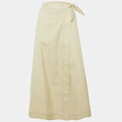 Pre Owned Ganni Beige Cotton Tie Up Detail Maxi Skirt L