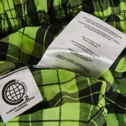 مملوكة مسبقًا Ganni Neon Green/Black Checks Cotton Blend Shirring Top S