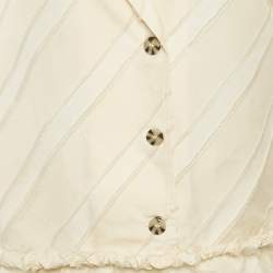 مملوكة مسبقًا Ganni Cream Diagonal Stripe Crepe Frayed Mini Dress S