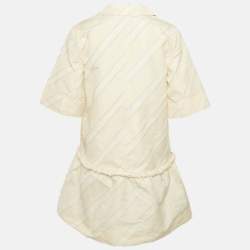 مملوكة مسبقًا Ganni Cream Diagonal Stripe Crepe Frayed Mini Dress S