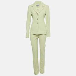 Pre Owned Ganni Light Green Twill Notched Lapel Blazer and Pants Suit S