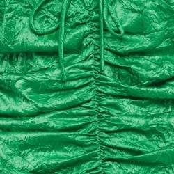 Pre Owned فستان غاني ساتان أخضر مكشكش بتفاصيل تجاعيد متوسط الطول مقاس متوسط