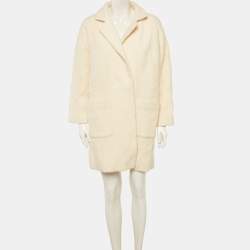 Pre Owned Ganni Cream Fleece Wool Double Breasted Coat L