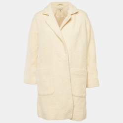 Pre Owned Ganni Cream Fleece Wool Double Breasted Coat L