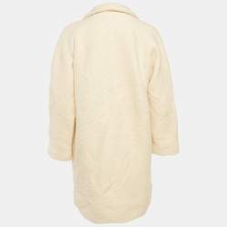 Pre Owned Ganni Cream Fleece Wool Double Breasted Coat L