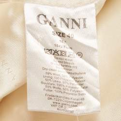 Pre Owned Ganni Cream Fleece Wool Double Breasted Coat L