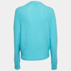 Pre Owned غانى سترة زرقاء سماوية محبوكة مضلعة مزينة كبيرة