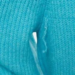 Pre Owned غانى سترة زرقاء سماوية محبوكة مضلعة مزينة كبيرة