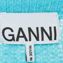 Pre Owned غانى سترة زرقاء سماوية محبوكة مضلعة مزينة كبيرة