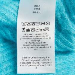 Pre Owned غانى سترة زرقاء سماوية محبوكة مضلعة مزينة كبيرة