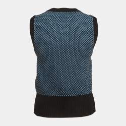 Pre Owned Ganni Blue/Black Rib Knit Sweater Vest XS