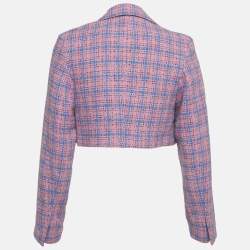 Pre Owned Ganni Pink/Blue Tweed Check Cropped Blazer S