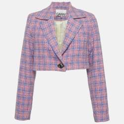 مملوكة مسبقًا جاكيت بليزر قصير صوف بورد وردي / أزرق جاني كاروهات مقاس صغير