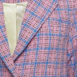 Pre Owned Ganni Pink/Blue Tweed Check Cropped Blazer S