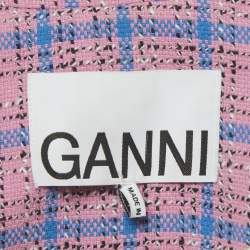 Pre Owned Ganni Pink/Blue Tweed Check Cropped Blazer S