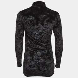 مملوكة مسبقًا قميص جاني أسود فيلور مطوي عند العنق مقاس صغير جداً (إكس سمول)