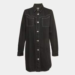 Pre Owned Ganni Black Kress Soft Denim Button Down Shirt Dress L