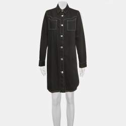 Pre Owned Ganni Black Kress Soft Denim Button Down Shirt Dress L