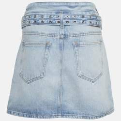 Pre Owned تنورة قصيرة جينز زرقاء بحزام من غاني مقاس كبير/محيط الخصر 32 بوصة