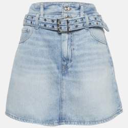 Pre Owned تنورة قصيرة جينز زرقاء بحزام من غاني مقاس كبير/محيط الخصر 32 بوصة