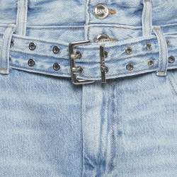 Pre Owned تنورة قصيرة جينز زرقاء بحزام من غاني مقاس كبير/محيط الخصر 32 بوصة