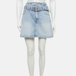 Pre Owned تنورة قصيرة جينز زرقاء بحزام من غاني مقاس كبير/محيط الخصر 32 بوصة