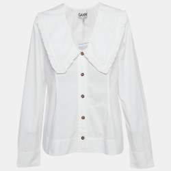 مملوكة مسبقًا قميص جانى قطن أبيض بكُسْرة واسعة وياقة مُزَيَّنة بمقاس صغير