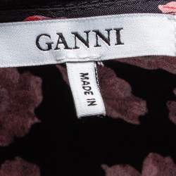Pre Owned Ganni Black Floral Printed Crepe Balloon Sleeve Detail Wrap Dress M