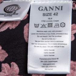 Pre Owned Ganni Black Floral Printed Crepe Balloon Sleeve Detail Wrap Dress M
