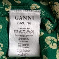 Pre Owned Ganni Green Floral Printed Crepe Dalton Wrap Dress M
