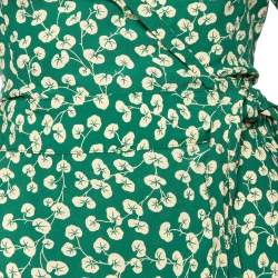 Pre Owned Ganni Green Floral Printed Crepe Dalton Wrap Dress M