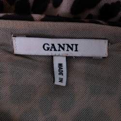 Pre Owned Ganni Brown Animal Leopard Print Mesh Maxi Dress M