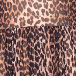 Pre Owned Ganni Brown Animal Leopard Print Mesh Maxi Dress M