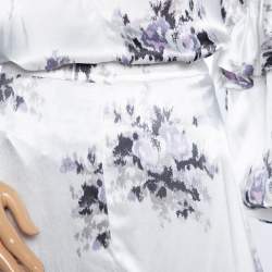 Ganni White Floral Printed Satin Cameron Blouse & Handkerchief Hem Skirt Set M