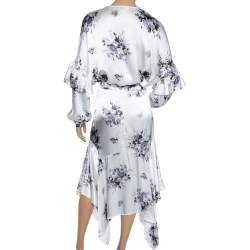 Ganni White Floral Printed Satin Cameron Blouse & Handkerchief Hem Skirt Set M