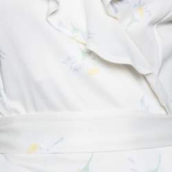Pre Owned Ganni Cream Floral Printed Pique Dubois Wrap Dress L